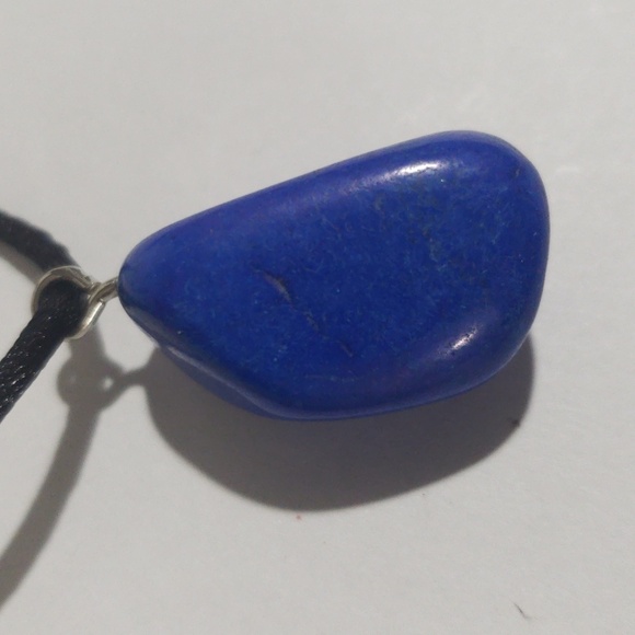 Natural Blue Stone Pendant Necklace on Black Cord - Unisex Bohemian Jewelry - Picture 3 of 7